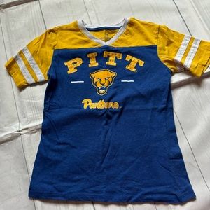 Girls’ university of Pittsburgh/Pitt Blue and Yellow T-shirt  size Medium 7/8